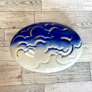 Porcellane D'Arte Trinket‎ Box ITALY White Gold Blue Clouds Italia Hand Painted